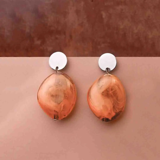 Silver Top Oval Resin Drop Earrings