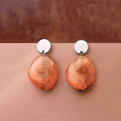 Silver Top Oval Resin Drop Earrings