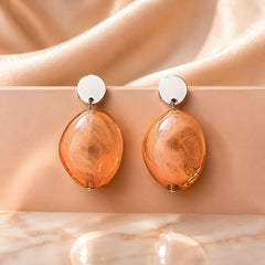 Silver Top Oval Resin Drop Earrings