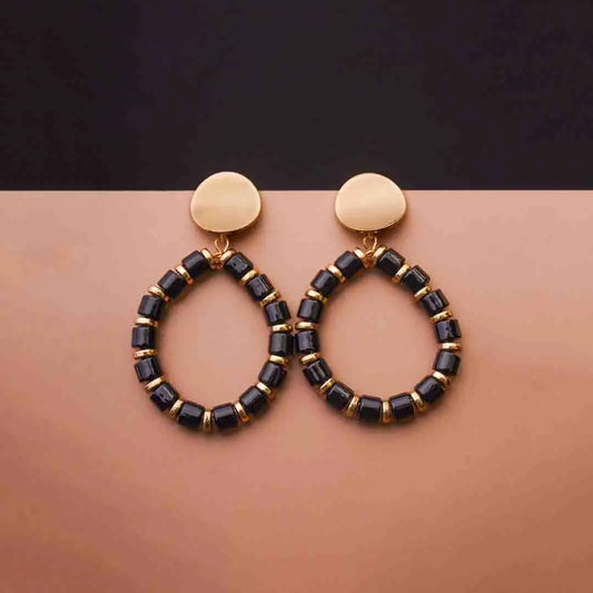 Glazed Golden Black Drop Earrings