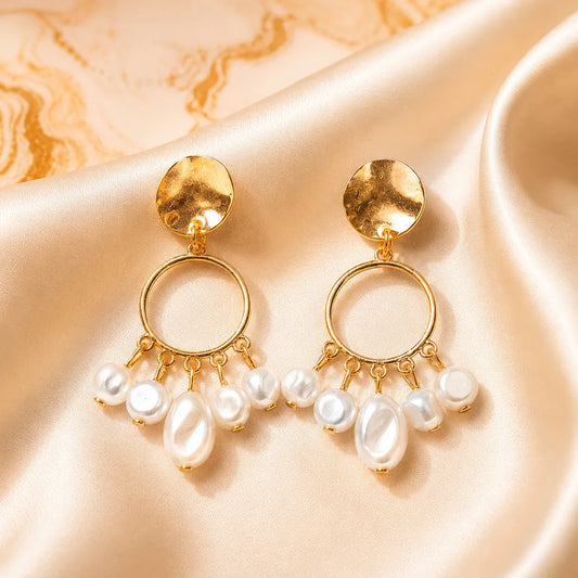 Gleaming Gold Baroque Pearl Dangle Earrings