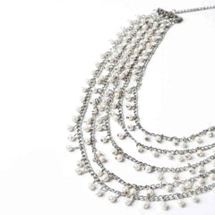 Silver Pearl Multi Layered Necklace