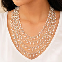 Silver Pearl Multi Layered Necklace