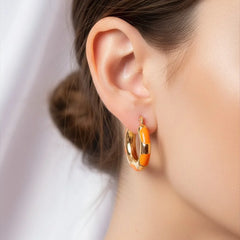 Bright Enamel Round Hoop - 18K Gold Plated