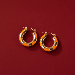 Bright Enamel Round Hoop - 18K Gold Plated