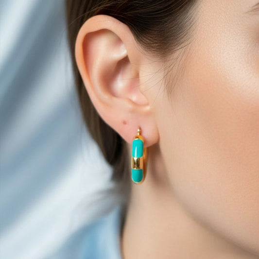 Bright Enamel Round Hoop - 18K Gold Plated