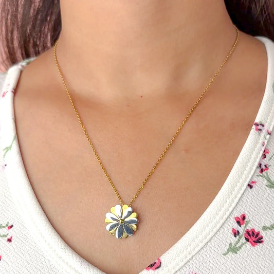 Golden Chain Silver Flower Spinning Necklace