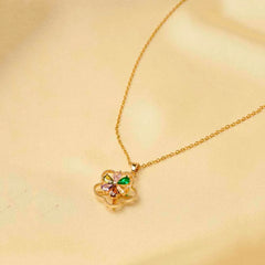 Floral Colourful Gems Spinning Necklace - 18K Gold Plated