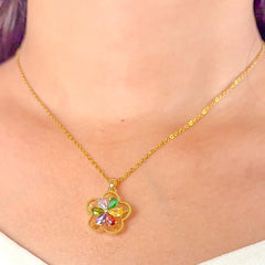 Floral Colourful Gems Spinning Necklace - 18K Gold Plated
