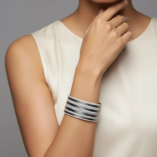 White & Silver Toned Bangles