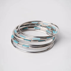 Silver Blue Enamel Bangles