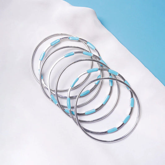 Silver Blue Enamel Bangles