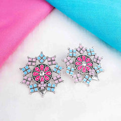 Floral Geometric Silver Studs