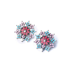 Floral Geometric Silver Studs