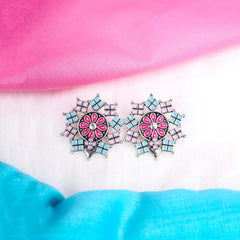 Floral Geometric Silver Studs