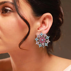 Floral Geometric Silver Studs