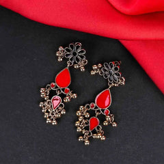 Antique Gold Floral Teardrop Dangle Earrings