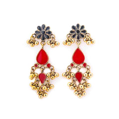 Antique Gold Floral Teardrop Dangle Earrings