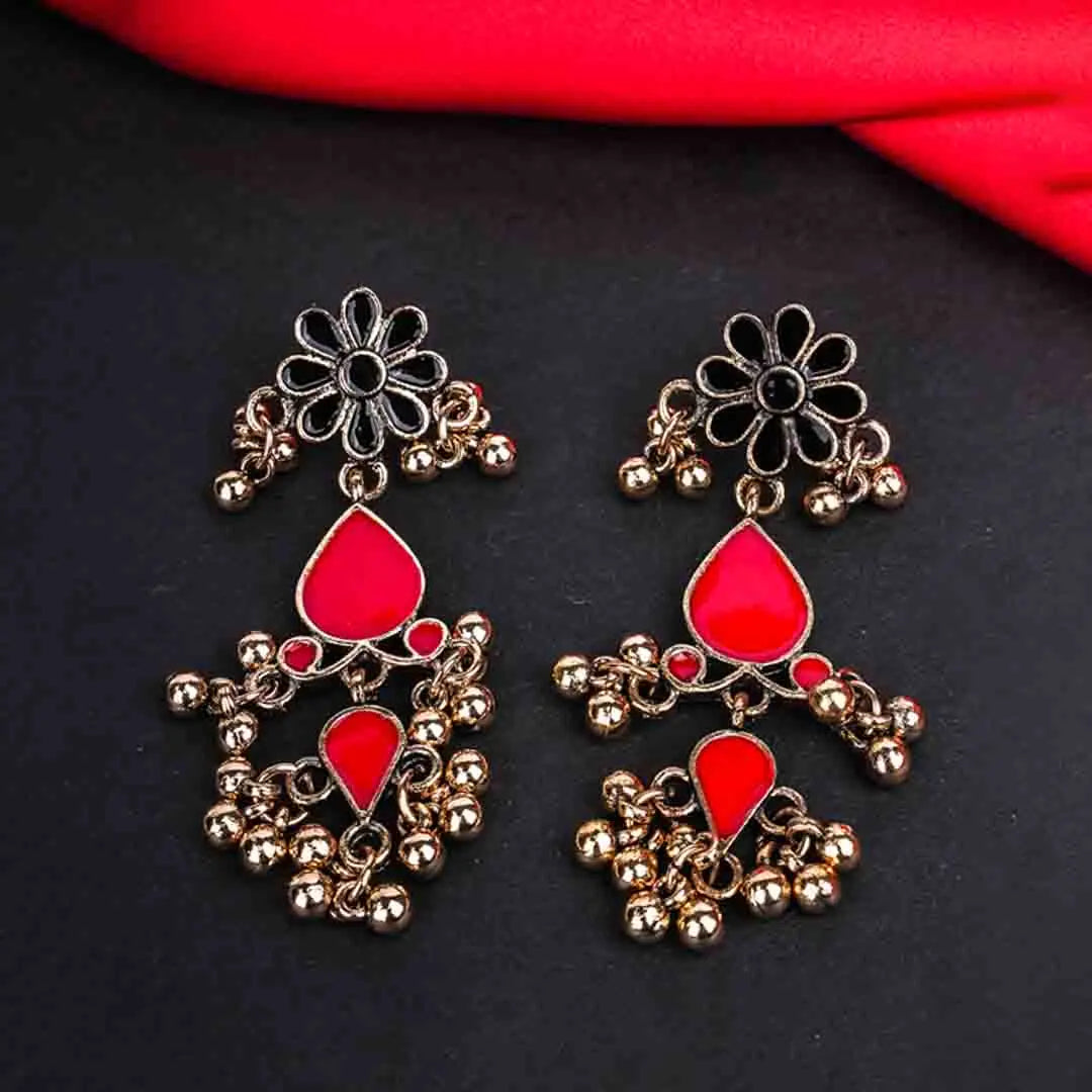 Antique Gold Floral Teardrop Dangle Earrings