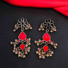 Antique Gold Floral Teardrop Dangle Earrings