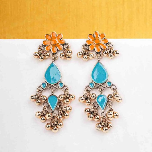 Antique Gold Floral Teardrop Dangle Earrings