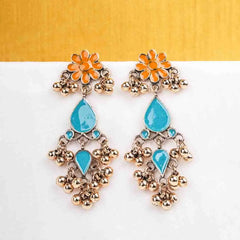 Antique Gold Floral Teardrop Dangle Earrings