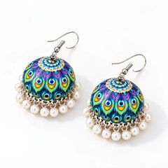 Peacock Charm Meenakari Jhumka