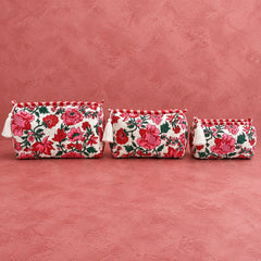 White Red Pink Floral 3 Layered Pouches