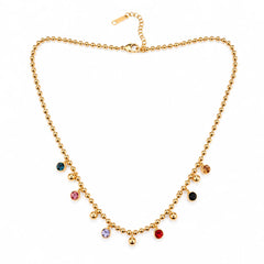 Multi Gem Stone Beaded  Necklace - 18K Gold Plated