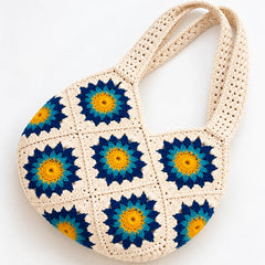 Blue & White Blossom Crochet Bag