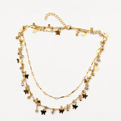 Gold Butterfly Charm Layered Necklace