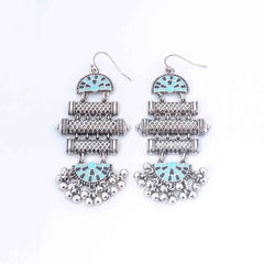 Geometric Enamel Inlay Oxidised Dangle Earrings