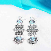 Geometric Enamel Inlay Oxidised Dangle Earrings