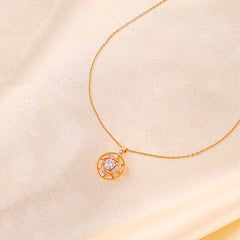 Rose Gold Circular Gem Spinning Necklace
