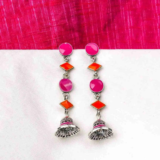 Bright Dual Coloured Geometric Dangling Earrings