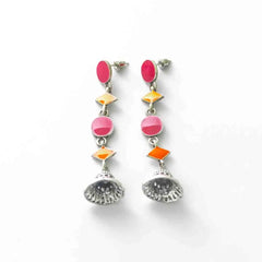 Bright Dual Coloured Geometric Dangling Earrings
