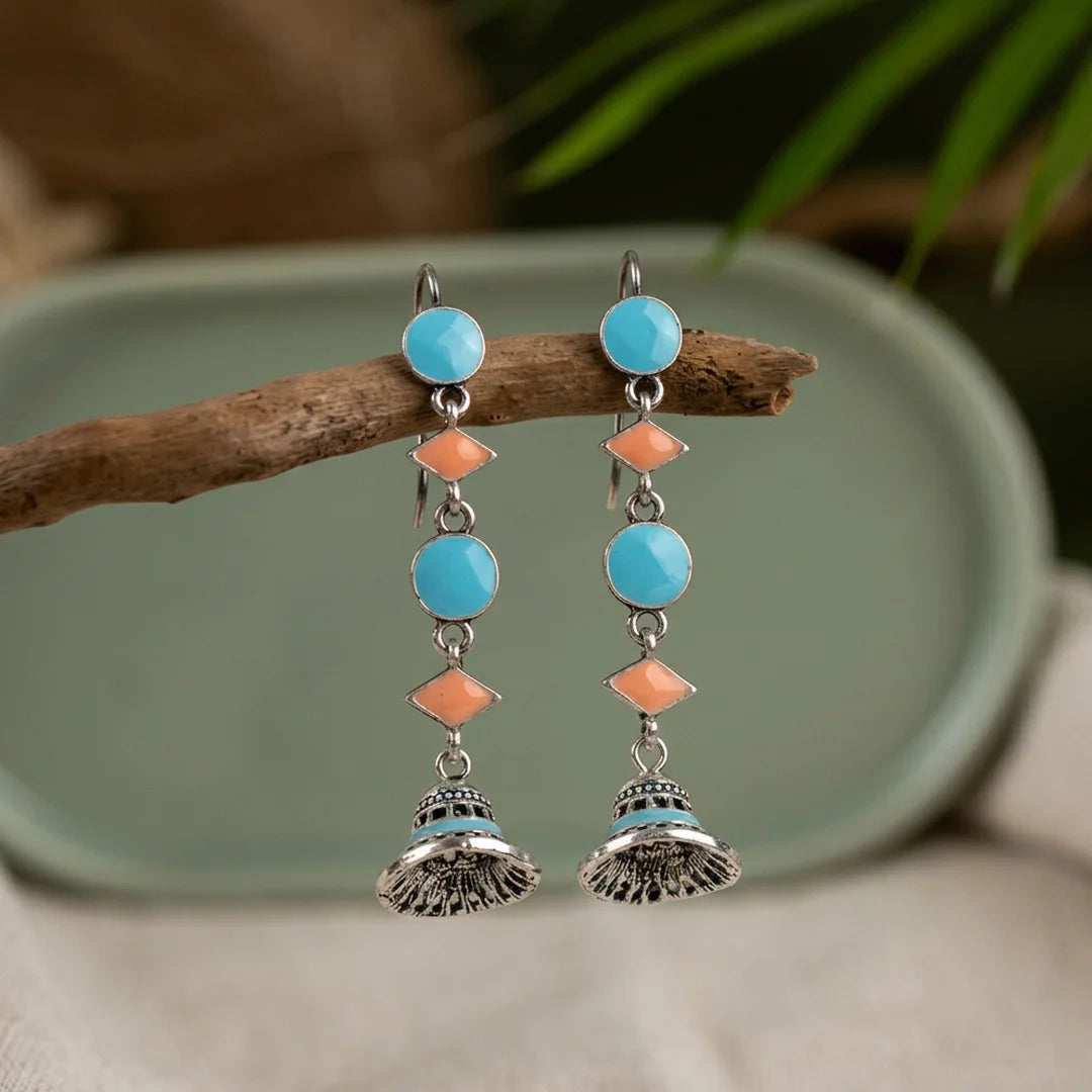 Bright Dual Coloured Geometric Dangling Earrings