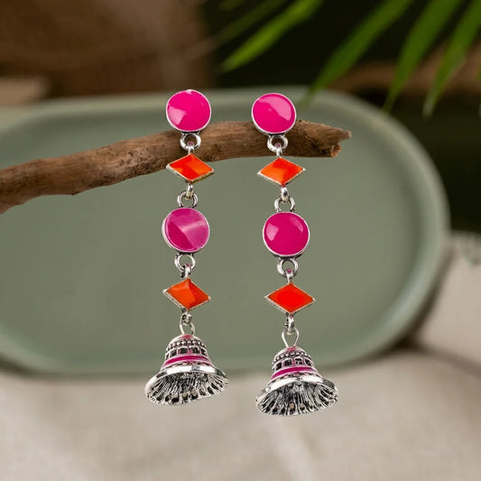 Bright Dual Coloured Geometric Dangling Earrings