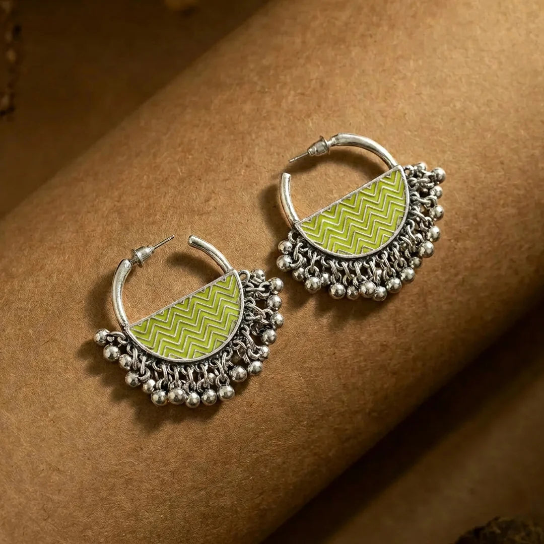 Enamelled Chevron Semi-circle Hoops