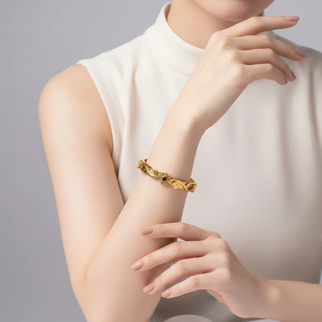 Ornate Gold Hinged Bracelet