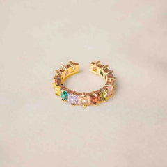 Golden Square Multicolour Gems  Ring