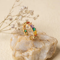 Golden Square Multicolour Gems  Ring