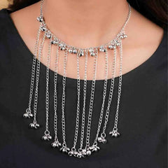 Silver Multi Chain Tassel Necklace