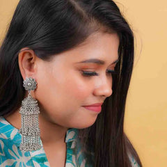 Oxidised Floral Ghungroo Tassel Dangle