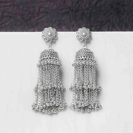 Oxidised Floral Ghungroo Tassel Dangle