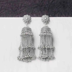 Oxidised Floral Ghungroo Tassel Dangle