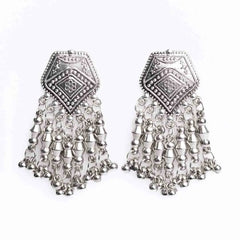 Intricate Silver Beaded Tassel Earrings