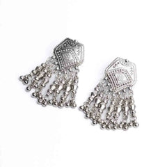 Intricate Silver Beaded Tassel Earrings