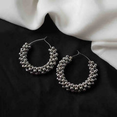Silver Beaded Hoop Earrings