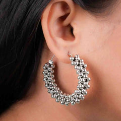 Silver Beaded Hoop Earrings